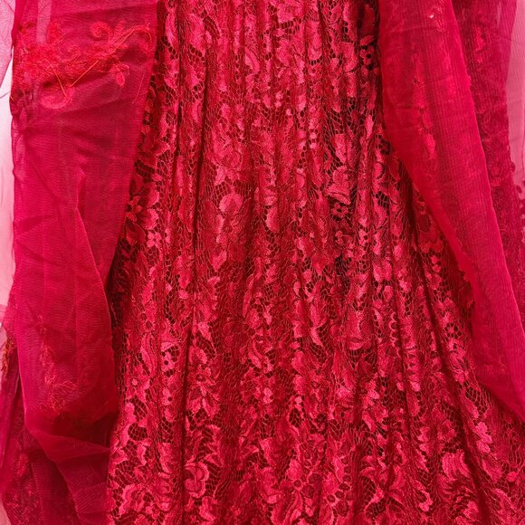 NEW Elegant Red Sleeveless Sequin Lace Embroidered Midi Formal Dress Size 12 - Picture 12 of 12